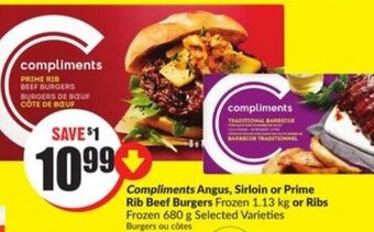 FreshCo Compliments angus sirloin or prime rib beef burgers offer