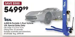 Princess Auto 6,000 lb Portable 1-Post Vehicle Lift offer