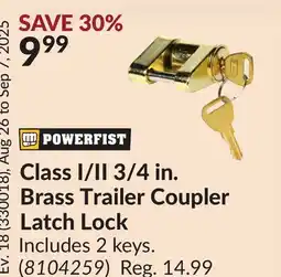 Princess Auto Class I/II 3/4 in. Brass Trailer Coupler Latch Lock offer