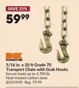 Princess Auto 5/16 in. x 20 ftGrade 70 Transport Chain with Grab Hooks offer