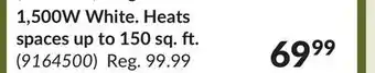 Princess Auto 1,500W White. Heats spaces up to 150 sq. ft offer