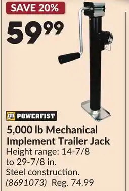 Princess Auto 5,000 lb Mechanical Implement Trailer Jack offer