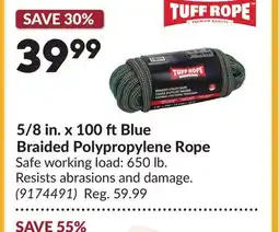 Princess Auto 5/8 in. x 100 ft Blue Braided Polypropylene Rope offer