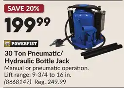 Princess Auto 30 Ton Pneumatic/ Hydraulic Bottle Jack offer
