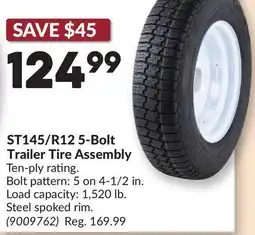 Princess Auto ST145/R12 5-Bolt Trailer Tire Assembly offer
