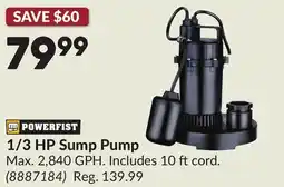 Princess Auto 1/3 HP Sump Pump offer