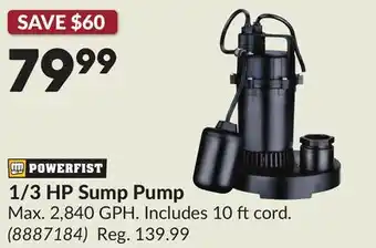 Princess Auto 1/3 HP Sump Pump offer