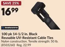 Princess Auto 100 pk 14-1/2 in. Black Reusable UV-Resistant Cable Ties offer