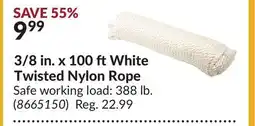 Princess Auto 3/8 in. x 100 ft White Twisted Nylon Rope offer