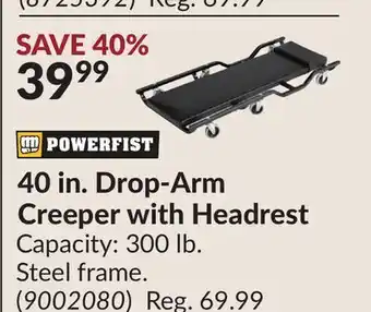 Princess Auto 40 in. Drop-Arm Creeper with Headrest offer