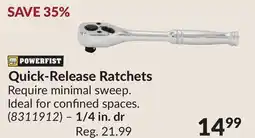 Princess Auto 1/4 in. dr Quick-Release Ratchets offer