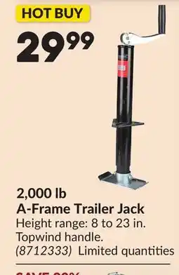 Princess Auto 2,000 lb A-Frame Trailer Jack offer
