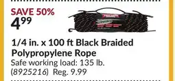 Princess Auto 1/4 in. x 100 ftBlack Braided Polypropylene Rope offer