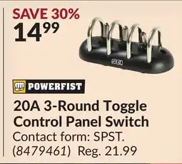 Princess Auto 20A 3-Round Toggle Control Panel Switch offer