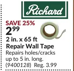 Princess Auto 2 in. x 65 Repair Wall Tape offer