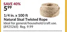Princess Auto 1/4 in. x 100 Natural Sisal Twisted Rope offer