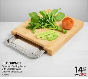 Stokes JS GOURMET Bamboo Cutting Board with Metal Drawer offer