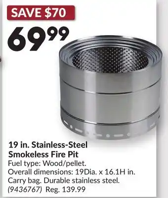 Princess Auto 19 in. Stainless-Steel Smokeless Fire Pit offer