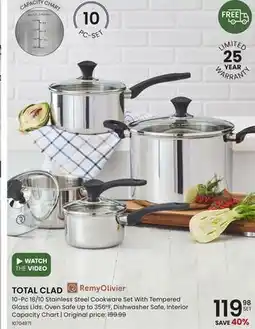 Stokes TOTAL CLAD 10-Pc 18/10 Stainless Steel Cookware Set With Tempered Glass Lids offer