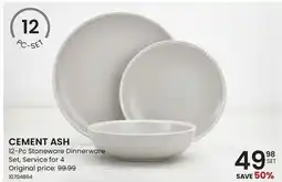Stokes CEMENT ASH 12-Pc Stoneware Dinnerware Set offer