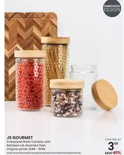 Stokes JS GOURMET Embossed Glass Canister with Bamboo Lid offer