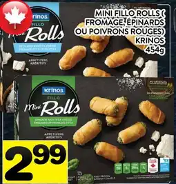 Supermarché PA MINI FILLO ROLLS ( FROMAGE, ÉPINARDS OU POIVRONS ROUGES) KRINOS offer