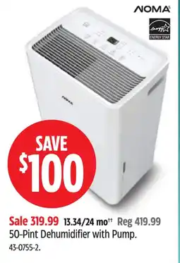 Canadian Tire Noma 50 pint dehumidier with pump offer