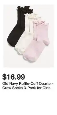Old Navy Old Navy Ruffle-Cuff Quarter-Crew Socks 3-Pack for Girls offer