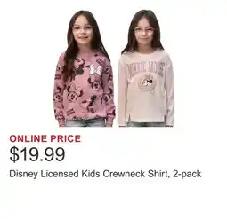 Costco Disney Licensed Kids Crewneck Shirt, 2-pack offer