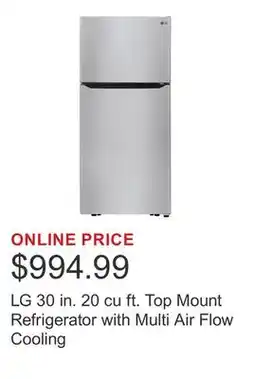 Costco LG 30 in. 20 cu ft. Top Mount Refrigerator with Multi Air Flow Cooling offer