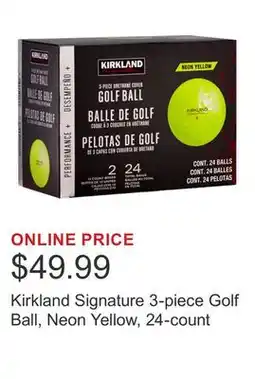 Costco Kirkland Signature 3-piece Golf Ball, Neon Yellow, 24-count offer