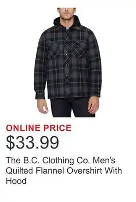 Costco The B.C. Clothing Co. Men's Quilted Flannel Overshirt With Hood offer