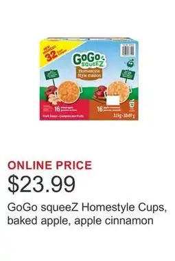 Costco GoGo squeeZ Homestyle Cups, baked apple, apple cinnamon offer