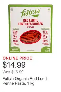 Costco Felicia Organic Red Lentil Penne Pasta, 1 kg offer