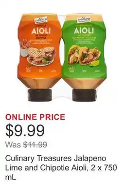 Costco Culinary Treasures Jalapeno Lime and Chipotle Aioli, 2 x 750 mL offer
