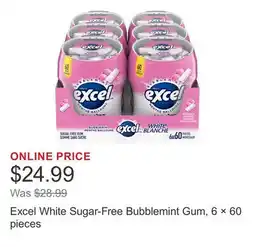 Costco Excel White Sugar-Free Bubblemint Gum, 6 × 60 pieces offer