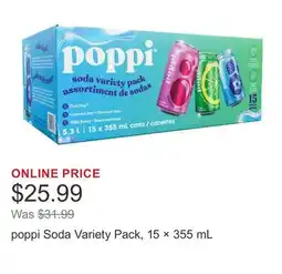 Costco poppi Soda Variety Pack, 15 × 355 mL offer