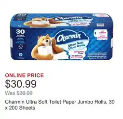 Costco Charmin Ultra Soft Toilet Paper Jumbo Rolls, 30 x 200 Sheets offer