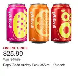 Costco Poppi Soda Variety Pack 355 mL, 15-pack offer