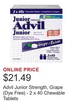 Costco Advil Junior Strength, Grape (Dye Free) - 2 x 40 Chewable Tablets offer