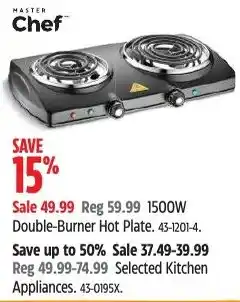Canadian Tire Master chef 1500W Double burner hot plate offer