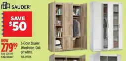Canadian Tire Sauder 3-door shaker wardrobe oak or white offer