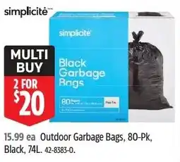 Canadian Tire Simplicitė outdoor garbage bags 80 pk black offer