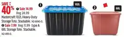Canadian Tire Mastercraft 102l heavy-duty storage tote stackable offer