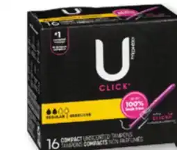 Familiprix U by Kotex Click with Comfortflex compact unscented tampons regular 16un offer