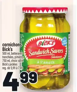 Metro CORNICHONS BICK'S | BICK'S PICKLES offer