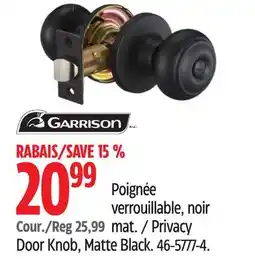 Canadian Tire GARRISON Privacy Door Knob, Matte Black offer