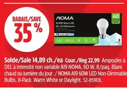 Canadian Tire NOMA A19 60W LED Non-Dimmable Bulbs, 8-Pack offer