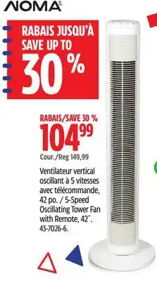 Canadian Tire NOMA 5-Speed Oscillating Tower Fan with Remote offer