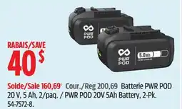 Canadian Tire PWR POD 20V 5Ah Battery, 2-Pk offer